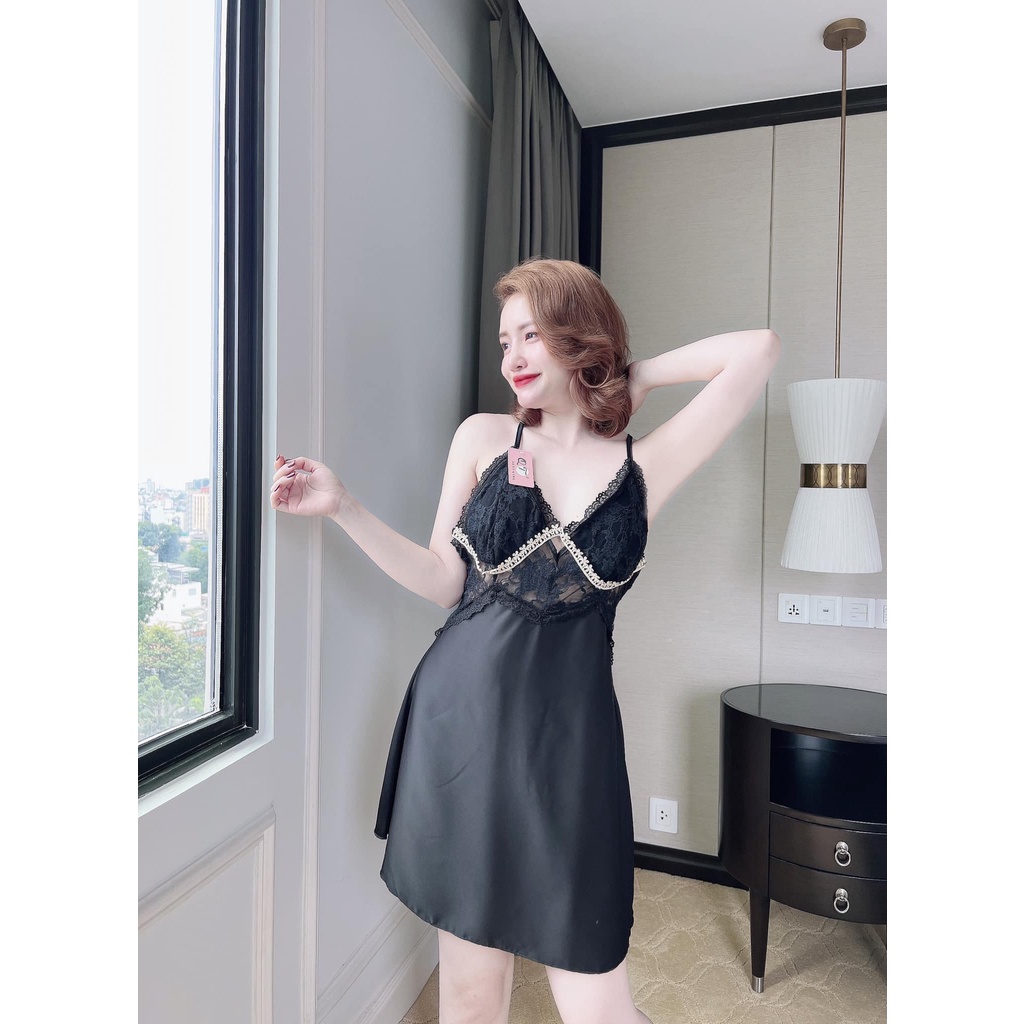 Đầm ngủ sexy - đồ ngủ sexy gợi cảm - váy ngủ 2 dây ren da hở lưng [DN69]