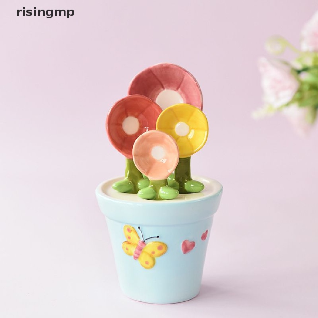 Set 4 Muỗng Sứ Đo Lường Kèm Giá Đỡ Hình Bông Hoa ♨Trên đó
