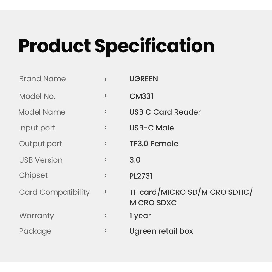 Ugreen Đầu Đọc Thẻ Nhớ tf micro sd type c 3.1 otg