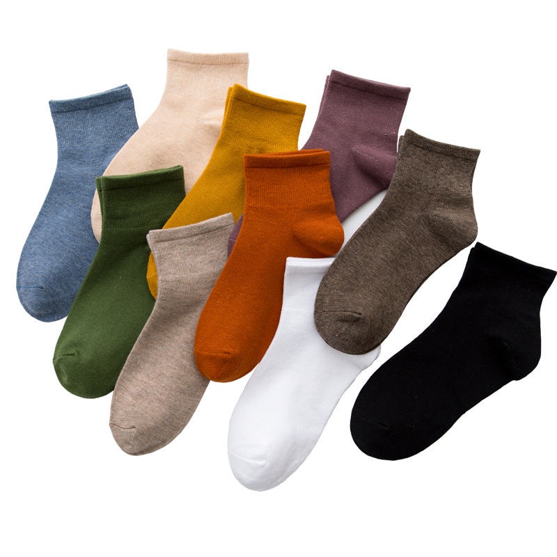 Tất vớ nữ cổ ngắn Cotton màu trơn đơn giản