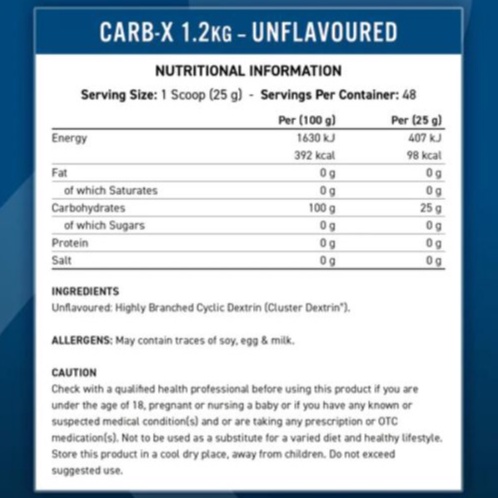 Applied Nutrition Carb X 300g Bổ Sung Tinh Bột Hấp Thụ Nhanh Giúp Phục Hồi Cơ Bắp Nhanh Chóng (12 Lần Dùng)