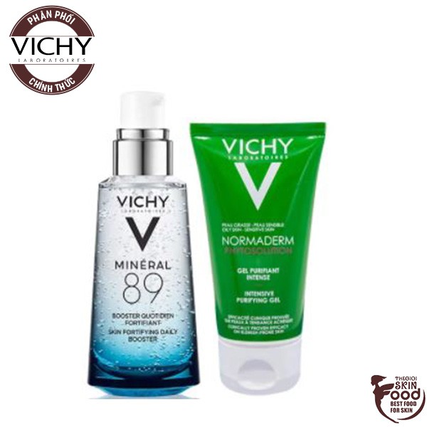 Bộ Dưỡng Chất Khoáng Cô Đặc Vichy Mineral 89 Serum Và Gel Rửa Mặt Ngừa Mụn Vichy Normaderm Gel