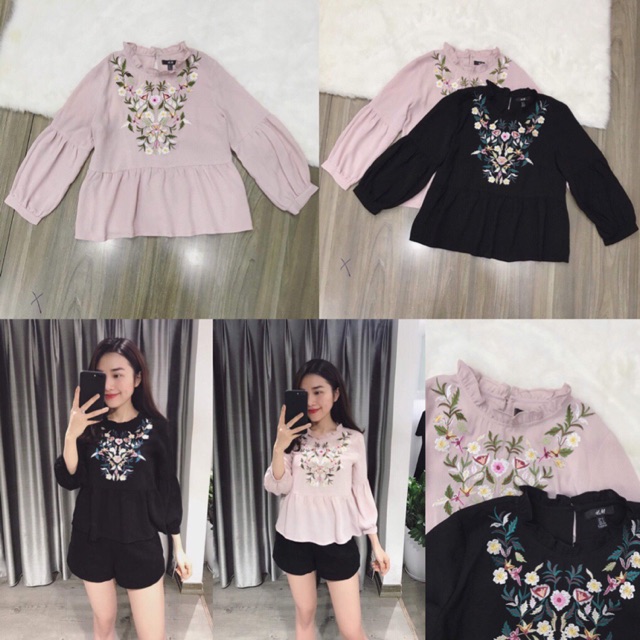 Sơmi babydoll thêu hoa