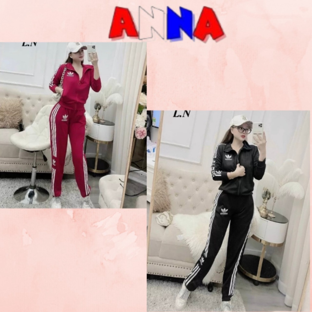 Bộ thể thao Adidas nữ sét bộ thu đông, quần bo ống chất umi dày mịn siêu đẹp  ANNA-FASHION