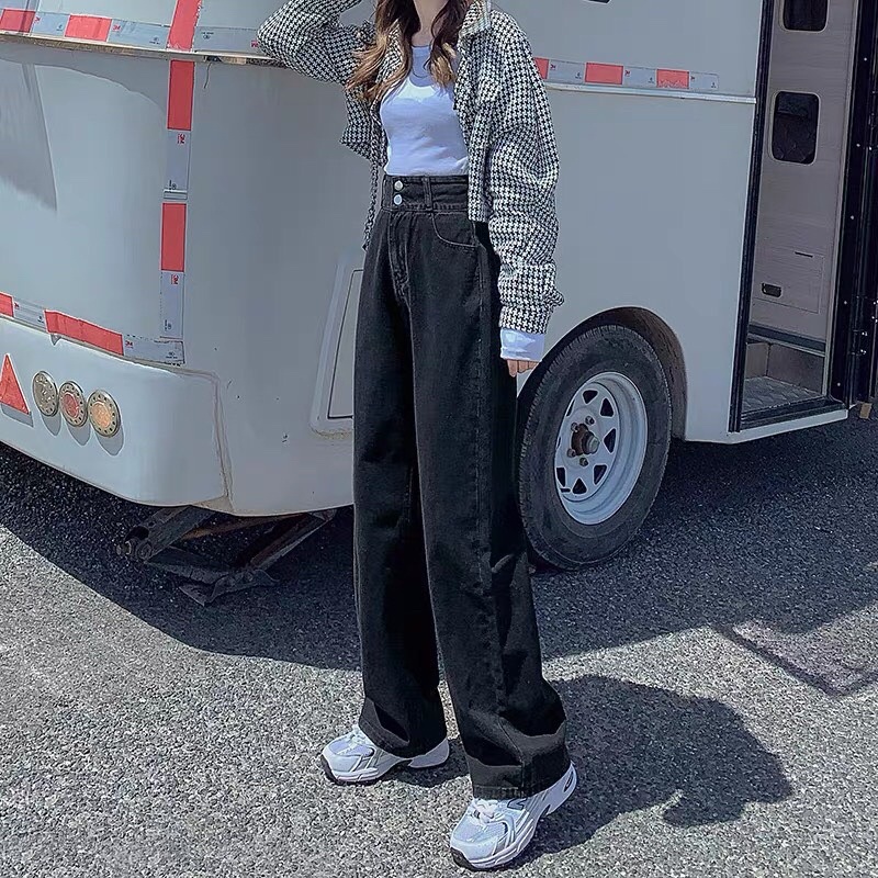 Quần jean ống rộng, quần jeans khói cạp 2 cúc | BigBuy360 - bigbuy360.vn