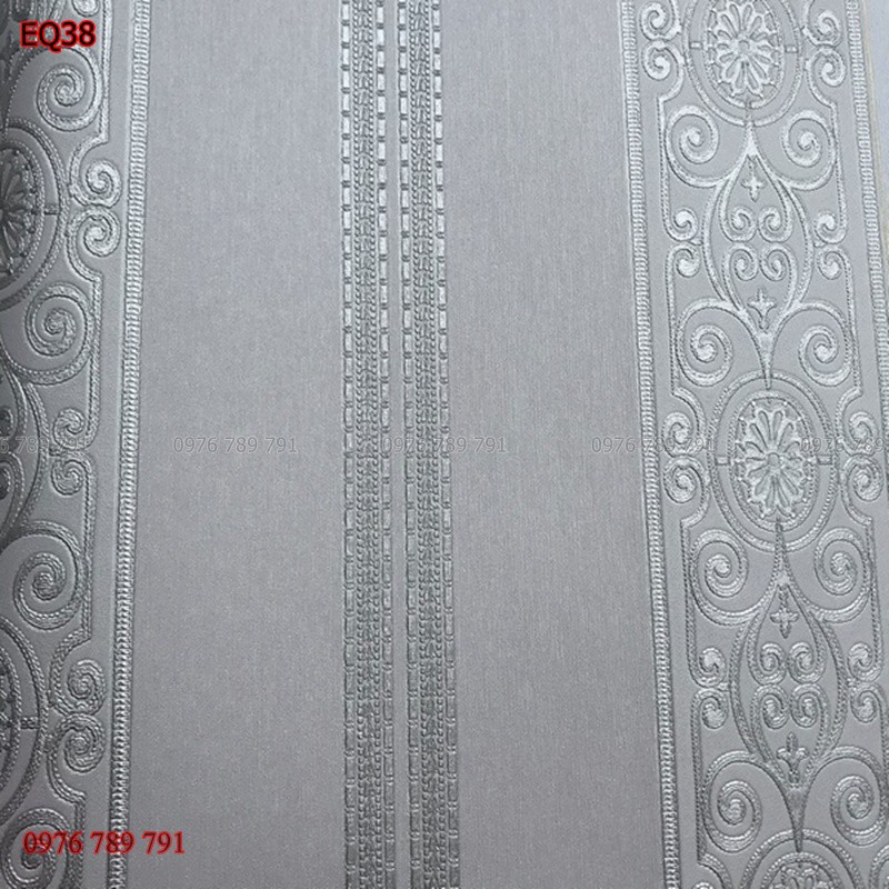 Giấy Dán Tường Đức Cao Cấp Dải Dọc Hoa Tân Cổ Điển 3D Cho Phòng Khách, Phòng Ngủ, Lụa Không Keo, Khổ 10m x 53 cm