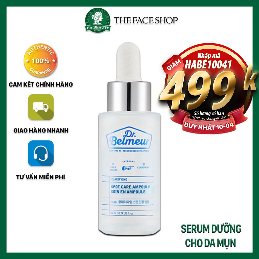 Serum dưỡng cho da mụn nhạy cảm làm mờ vết thâm xạm The Face Shop Dr Belmeur Clarifying Spot Care Ampoule 22 ml