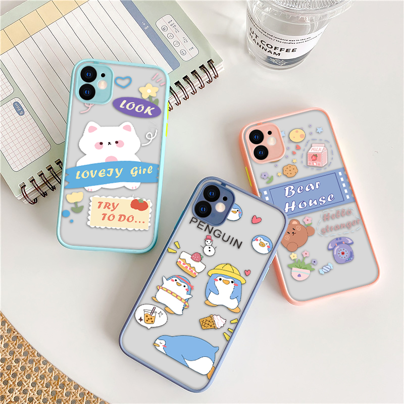 Ốp điện thoại hình chim cánh cụt / gấu đáng yêu thích hợp cho Iphone 11 12 Pro Max 12 Mini Xr X Xs Max 6 8 7 Plus
