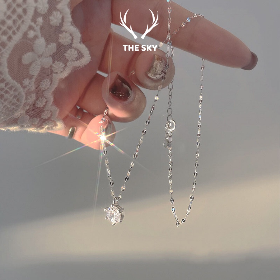 Vòng cổ nữ DC1004 mặt một viên đá sáng lấp lánh, dây chuyền bạc phụ kiện trang sức đẹp