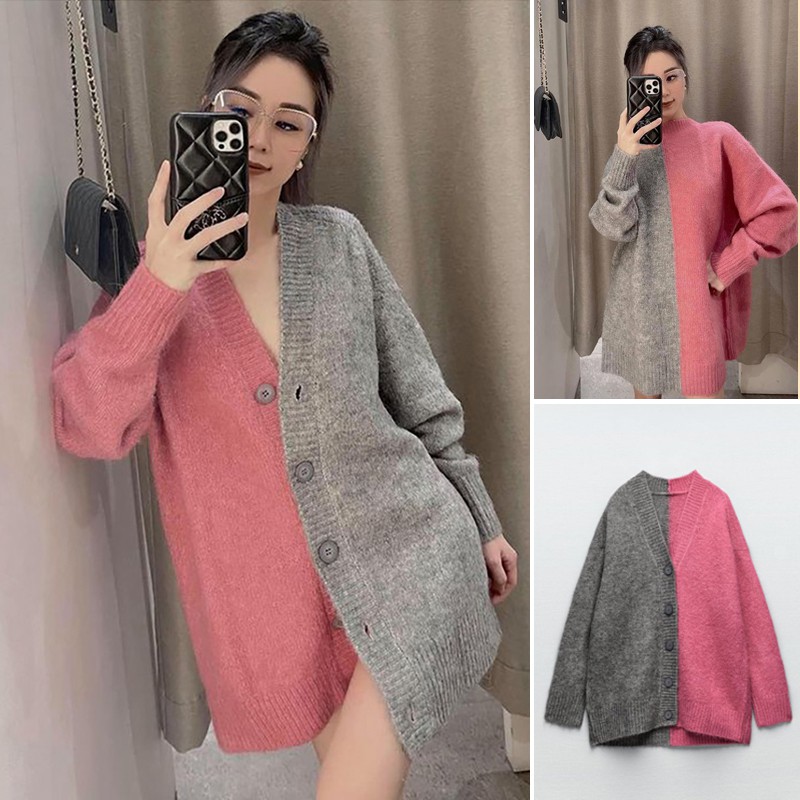 ÁO KHOÁC LEN CARDIGAN NỮ MÀU HỒNG/XÁM - 9598/228