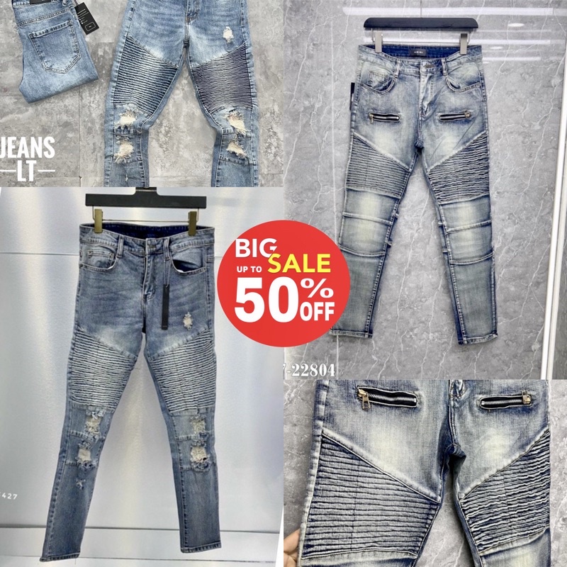 Quần jean amiri vá nhăn ⚜️ Quần bò phối khoá zip 🔥 [CAO CẤP]