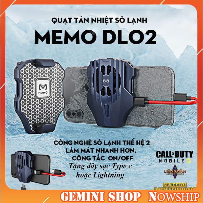 Quạt tản nhiệt gaming sò lạnh siêu mát Memo DL02 cho điện thoại có nút bật tặng kèm dây sạc Type c Lightning