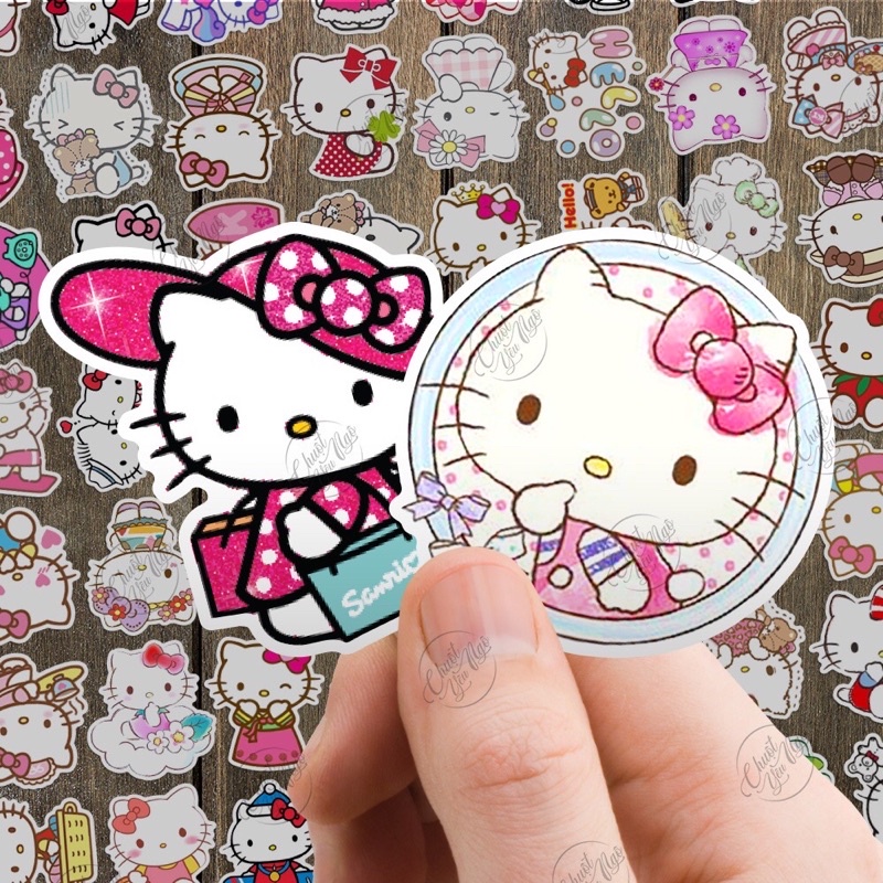 Combo 30/60 sticker mèo hellokitty decal chống nước dán trang trí điện thoại laptop nón bảo hiểm xe máy NT 52