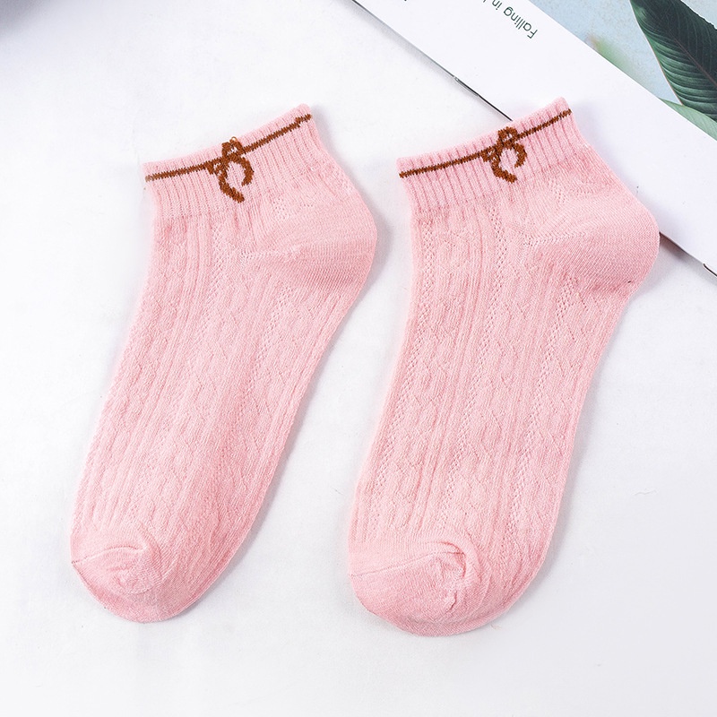Combo 5 đôi tất nữ cổ ngắn cotton màu trơn phối ren mỏng cổ hình nơ siêu thoáng