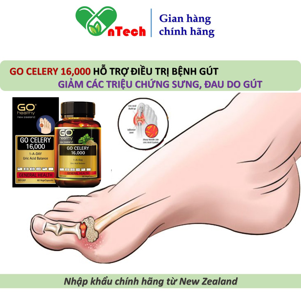 Viên uống Go Healthy GO Celery 16000 Acid Balance phòng và hỗ trợ điều trị Gout giảm sưng đau do gút hộp 30 viên