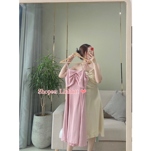 Đầm 2 dây nhún ngực BASIC chất liệu đũi mềm mát váy hai dây dáng dài xoè nhẹ váy 2 dây basic nhúng ngực Linh Htt