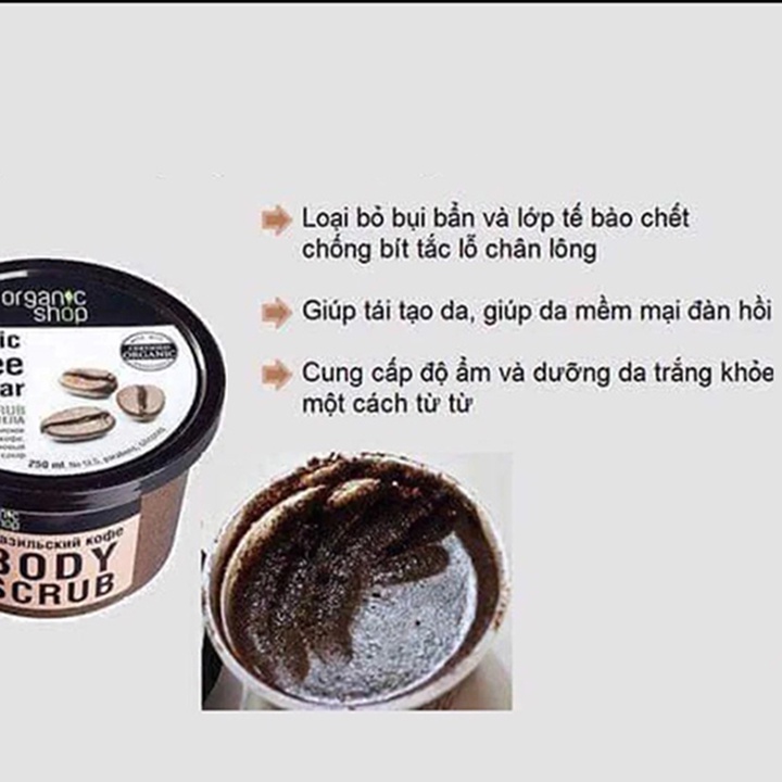 Tẩy Tế Bào Chết Body Organic Shop - Organic Coffee & Sugar Body Scrub 250ml