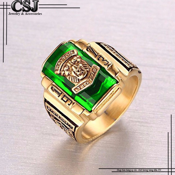 NHẪN NAM INOX MẠ VÀNG SƯ TỬ 1973 ĐÁ XANH LÁ siêu đẹp - tặng hộp đựng xinh xắn