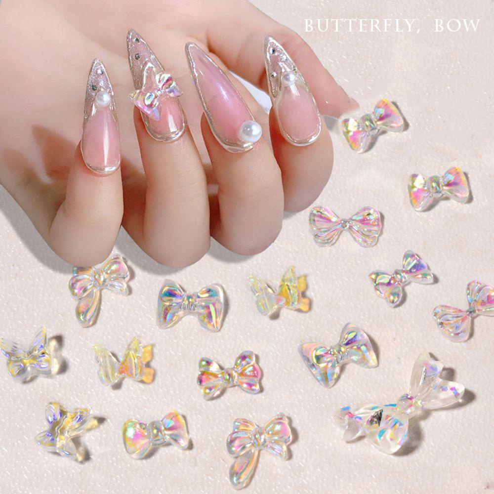 OCEANMAP Phụ Kiện Trang Trí Móng Tay Nhiều Màu Sắc Hình Nơ Bướm Thời Trang Charms