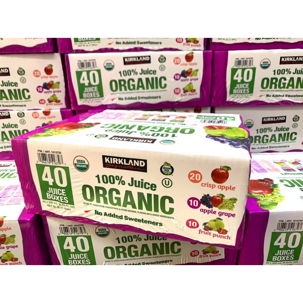 Nước ép trái cây KIRKLAND Signature Organic 100% Juice 40 hộp x200ml.  Date 12/2023