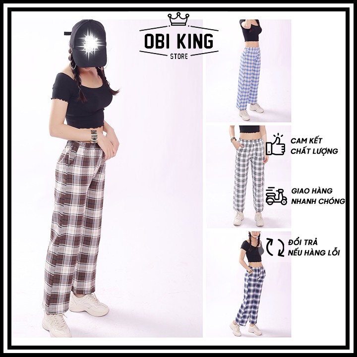 [QN14] Quần Caro nữ ống suông lưng cao dáng rộng nhiều màu phong cách cullotes freezise