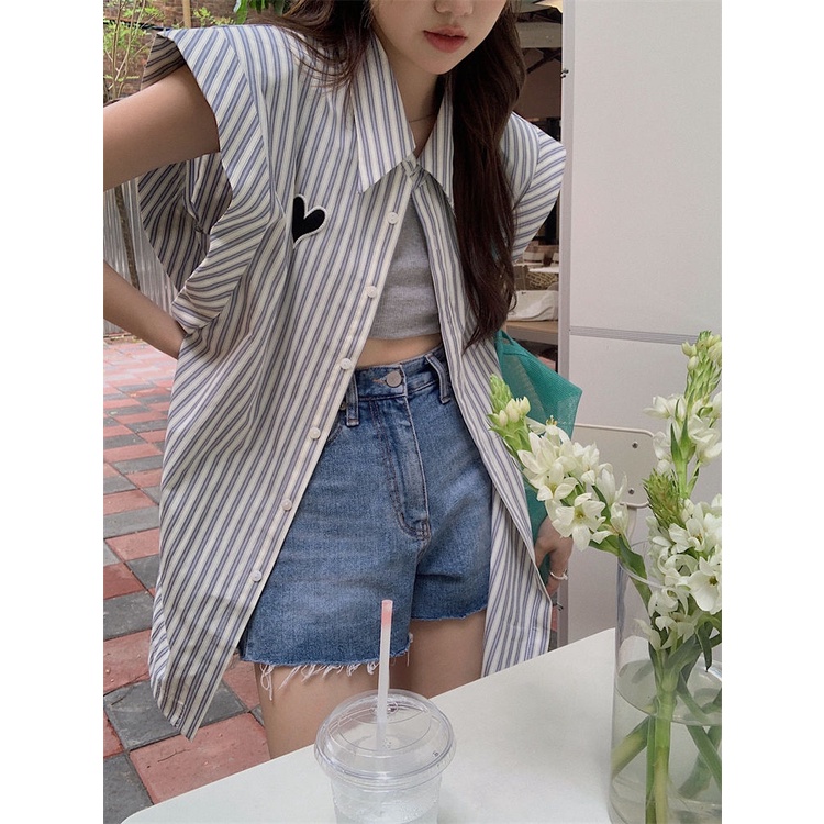 Áo cardigan Không Tay Dáng Rộng Họa Tiết Kẻ Sọc Phong Cách Hong Kong Thời Trang Mùa Hè 2022 Mới Cho Nữ