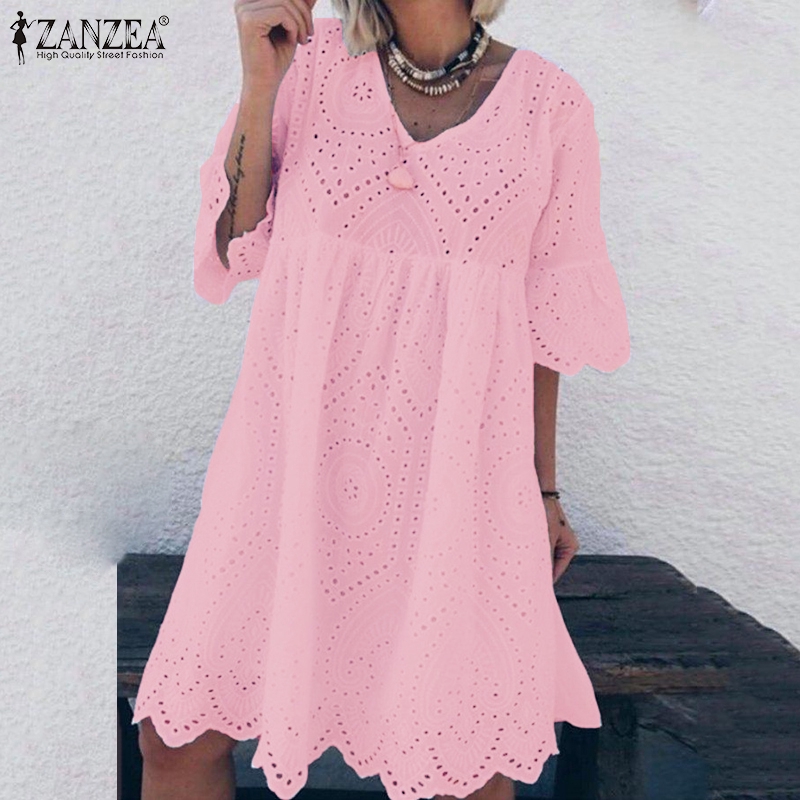 ZANZEA Đầm Thiết Kế Tay Loe Cách Điệu Thời Trang Dành Cho Nữ