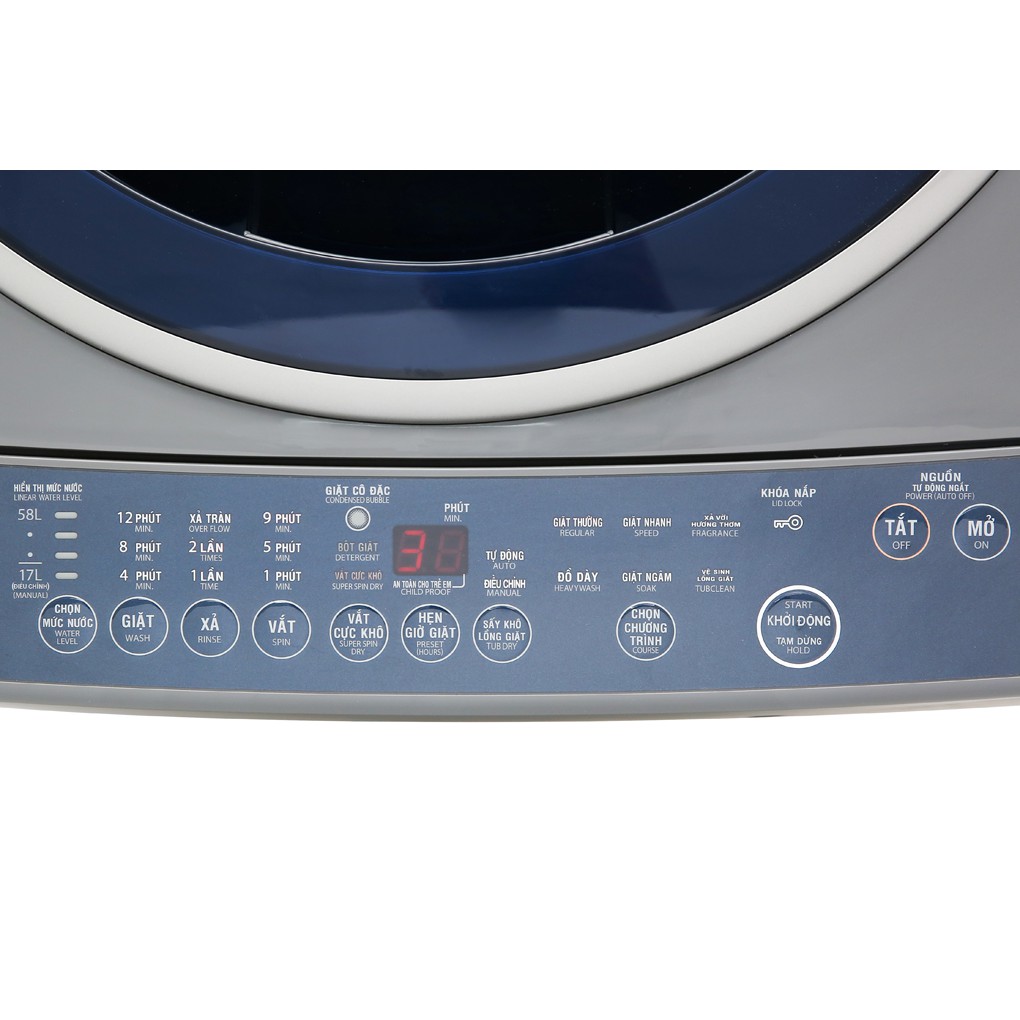 Máy giặt Toshiba 8.2 kg AW-J920LV(SB) - 700 vòng/phút, Lượng nước Khoảng 125 lít một lần giặt thường,Khóa trẻ em