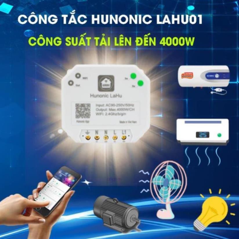 [BH 12 THÁNG] Công Tắc Điều Khiển Từ Xa Qua Điện Thoại Hunonic Lahu 4 kênh│Công tắc thông minh kết nối Wifi