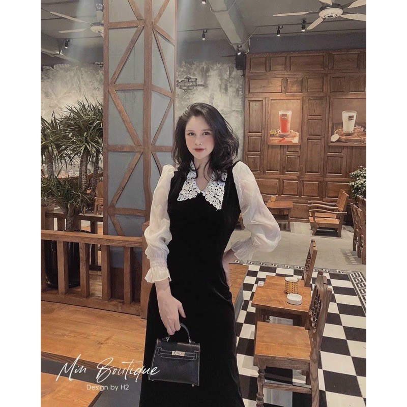 Váy Nhung phối Cổ Ren