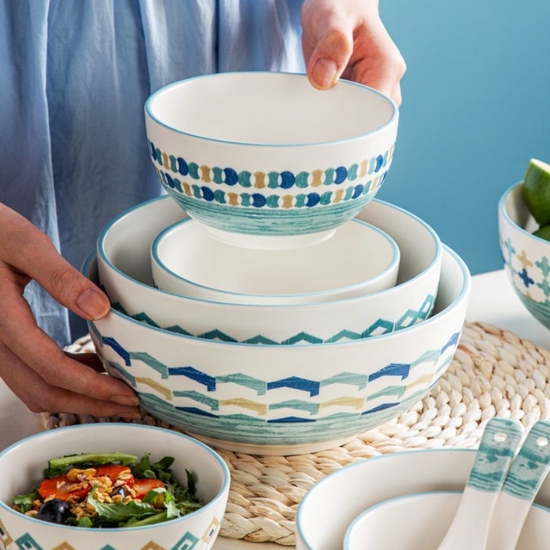 Bát sứ - Tô sứ tròn họa tiết xanh đại dương xinh xắn - Đồ decor phụ kiện bàn ăn sang trọng
