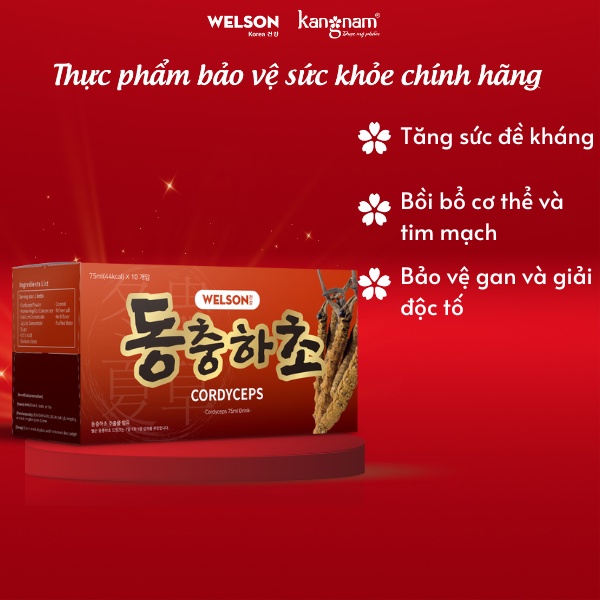 Nước Uống Đông Trùng Hạ Thảo Welson Cordyceps Hộp 10 chai 75ml/chai