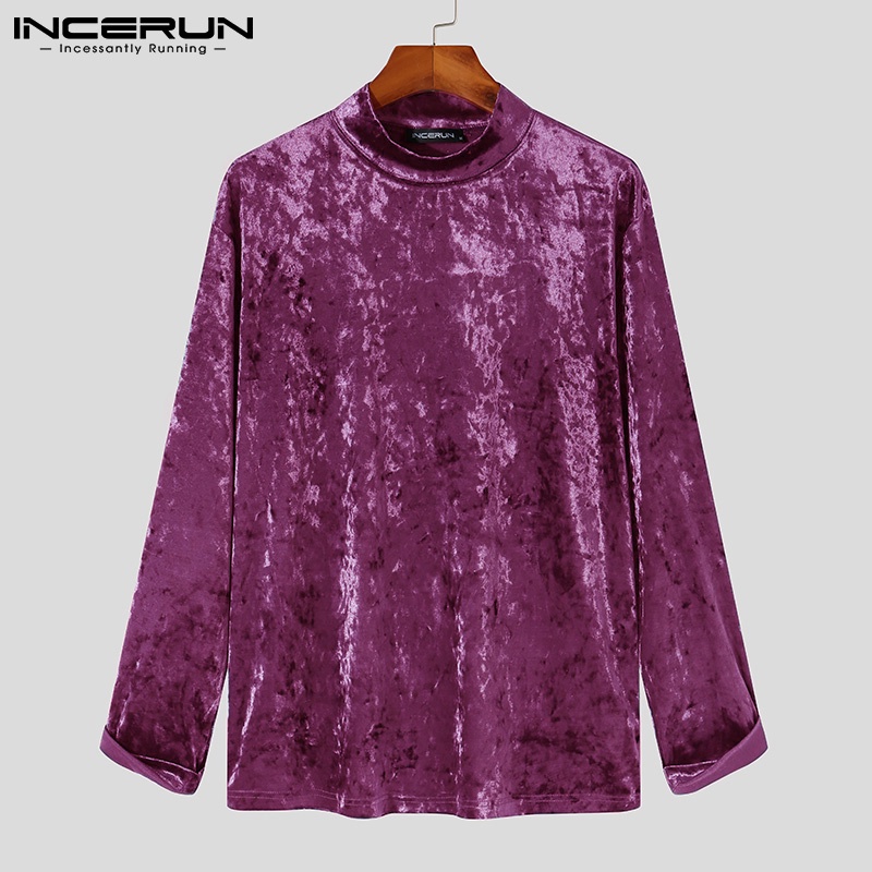 Áo Kiểu INCERUN Vải Nhung Cổ Cao Dài Tay Thời Trang 3 Màu Lựa Chọn Cho Nam