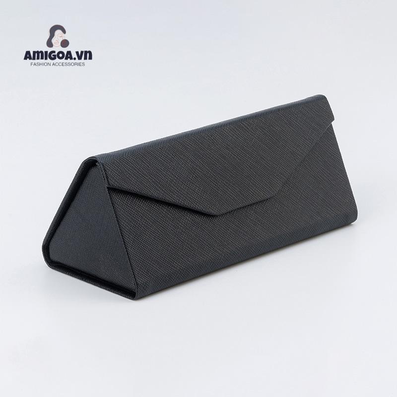 Hộp Đựng Mắt Kính Bằng Da Hình Tam Giác Ba Chiều Màu Đen