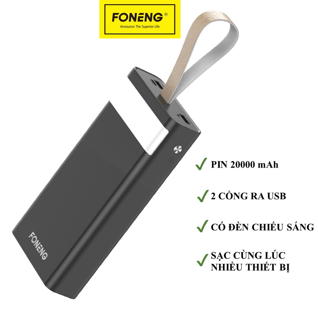 Pin Sạc Dự Phòng FONENG dung lượng 20000mAh 2 Cổng USB và Type-C có đèn LED Chiếu sáng