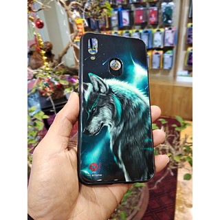 Ốp lưng Huawei nova 3i in 3D hình sói da quang mặt lưng kính cường lực