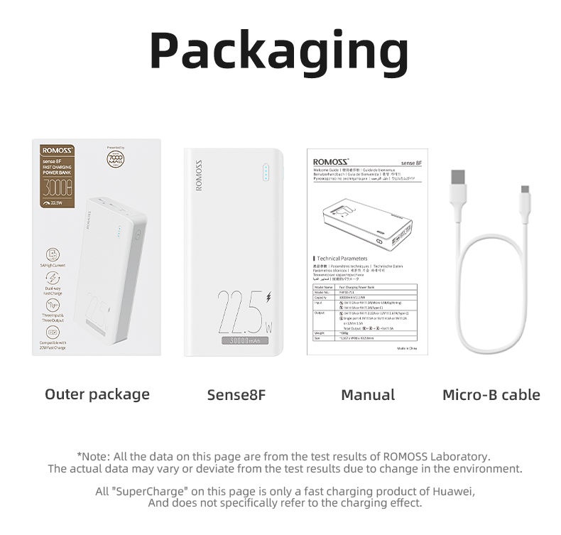 Sạc dự phòng ROMOSS Sense 8 Plus 30000mAh siêu nhanh type-c