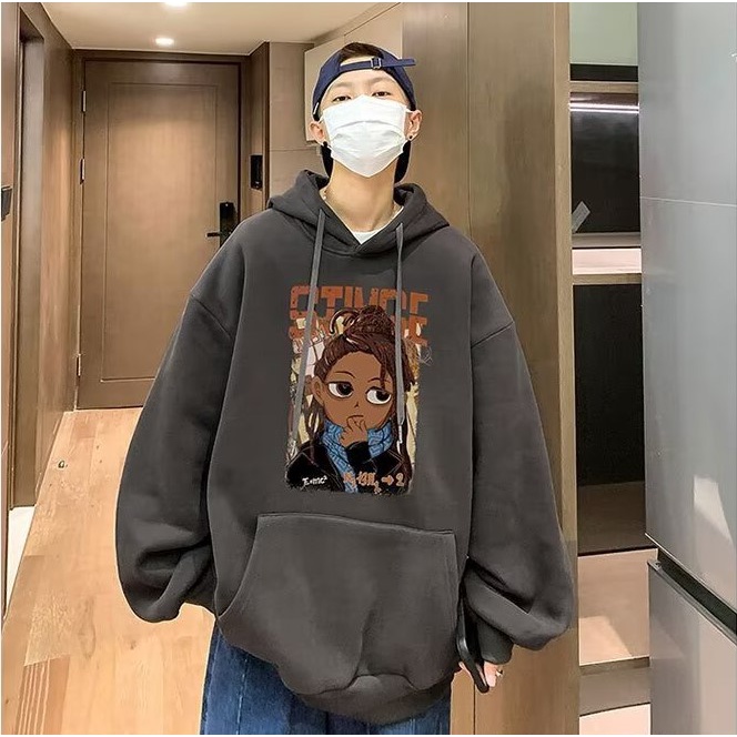 Áo Hoodie Dáng Rộng In Nhân Vật Thời Trang Retro Mỹ