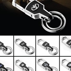 Móc chìa khóa ô tô bọc da cao cấp, Móc khóa bọc da gắn logo inox các hãng xe ô tô