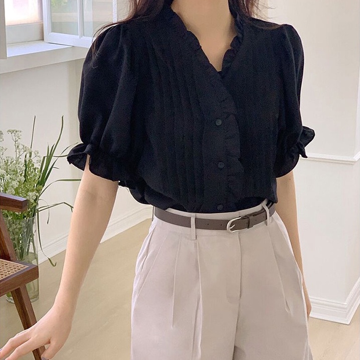 Áo Sơ Mi Ngắn Tay Xếp Ly Thanh Lịch 49307