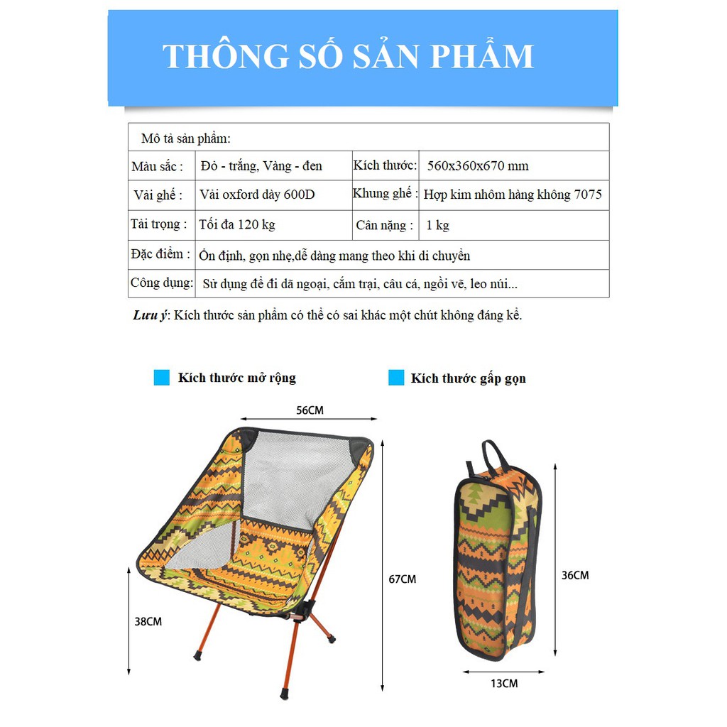 Ghế du lịch, ghế dã ngoại, ghế câu cá gấp gọn, tiện dụng SP01