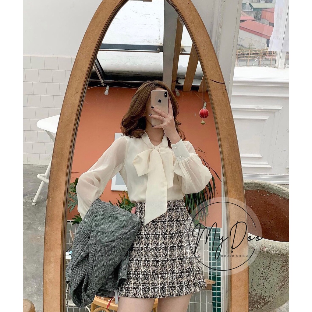 [HÀNG LOẠI I]Áo sơ mi tay bồng cổ nơ khuy ngọc tiểu thư nhiều màu sắc SMB01 | BigBuy360 - bigbuy360.vn