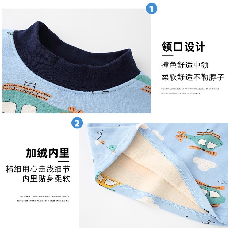 Đồ ngủ tay dài có đệm nhung sưởi ấm phong cách thu đông cho trẻ 100-160cm