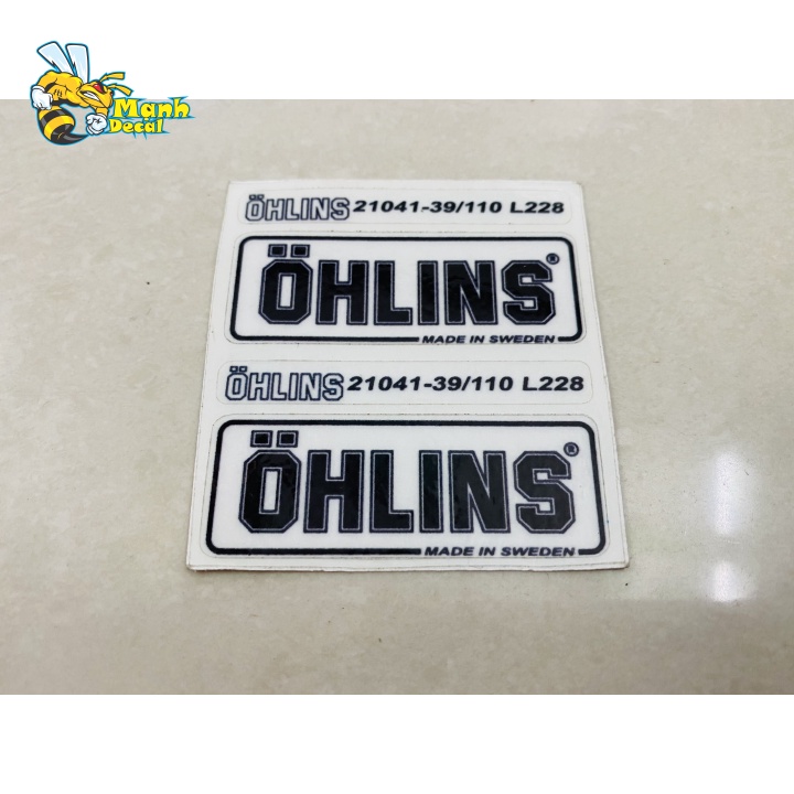 2 tem logo sticker ohlins in decal trong dán phuộc lò xo [Mạnh Decal]