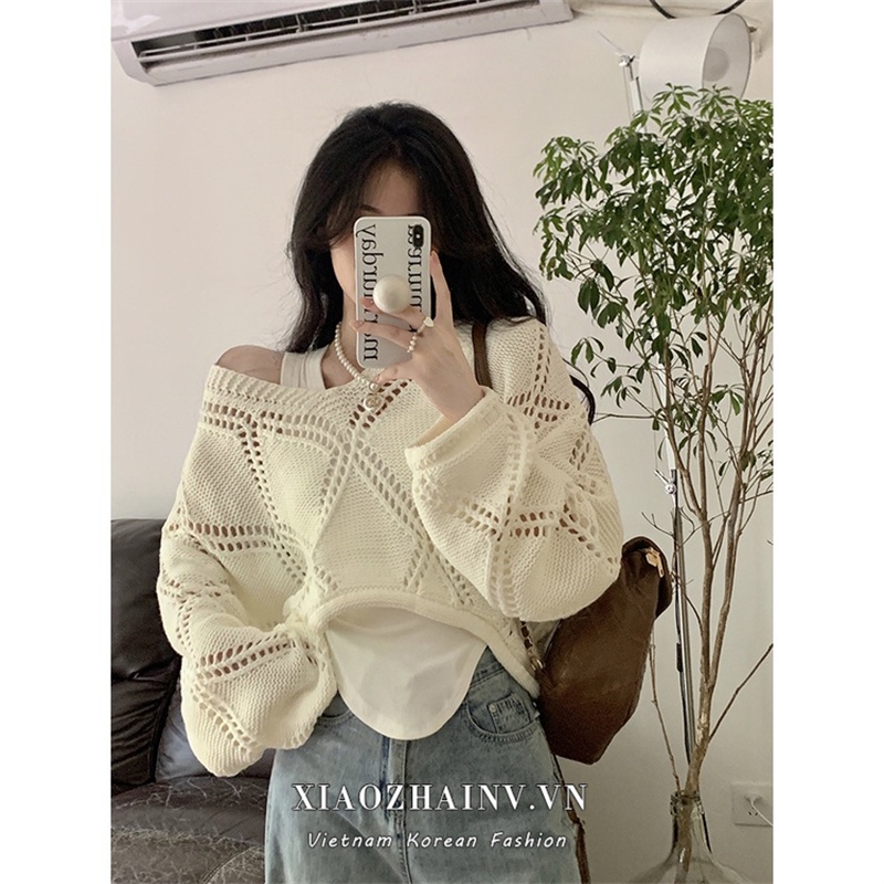 DUNEA Áo Sweater Dệt Kim Tay Dài Và Áo Camisole Đơn Giản Cổ Điển Hàn Quốc Cho Nữ