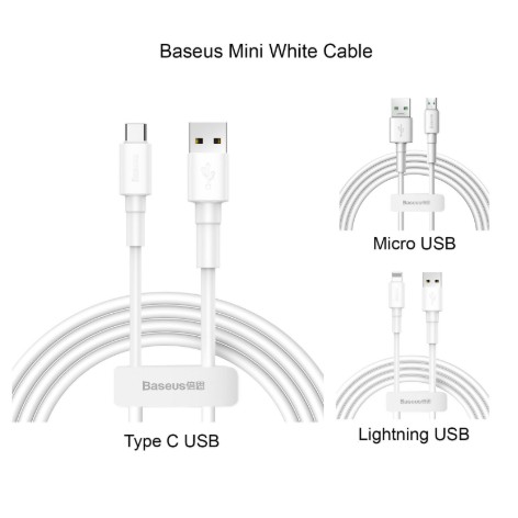 Dây Sạc Baseus💝Cao Cấp💝Cáp Sạc Iphone Mini White Cable Truyền Dữ Liệu Sạc Nhanh (2.4A)/Micro USB (2.4A)/Type C (3A)