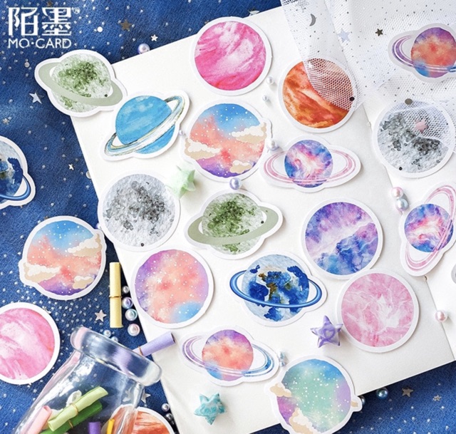 Hộp 40-45 Sticker Hình Planet - Hình Dán Hành Tinh Trang Trí Sổ Bullet Journal