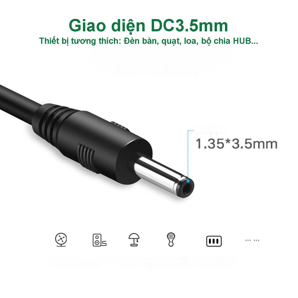 Dây nguồn 1 chiều USB 2.0 sang DC 3.5mm đầu đực dài 1m UGREEN US277