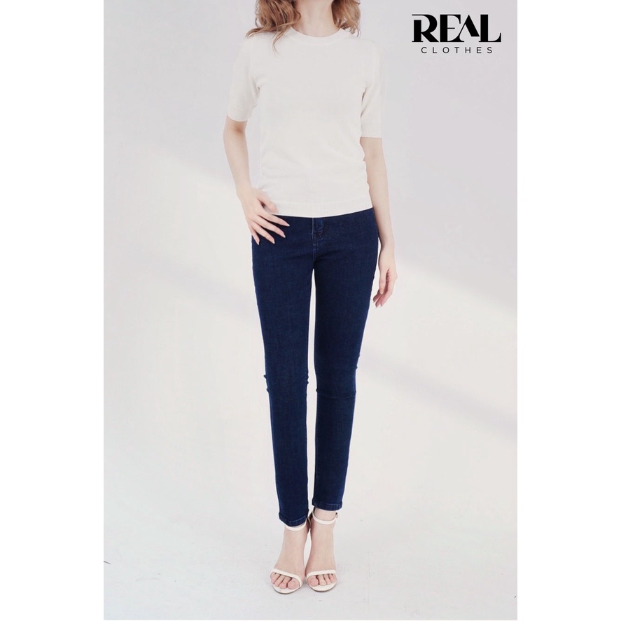 Quần jeans nữ xanh đậm skinny, lưng cao, co giãn, có túi, tôn dáng