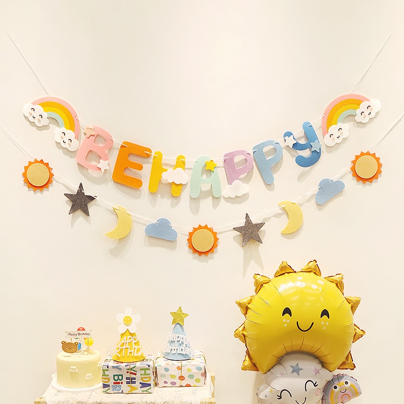 Dây Cờ Treo Chữ Be Happy Birthday Bằng Vải Không Dệt Màu Hồng Vàng Trang Trí Tiệc Sinh Nhật Cho Bé